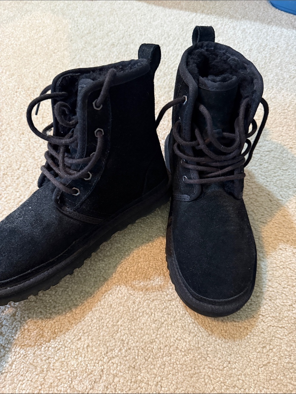 UGG Women's Black Lace-Up Shearling-Trim Boots